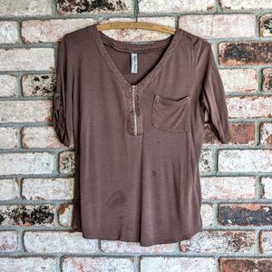 ✂️ PerSeption Concept Brown Short-Sleeve Shirt Zipper Front Size Small